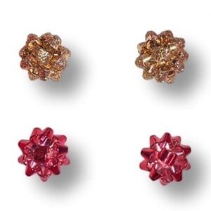 Betsey Johnson Small Stud Bow Earrings Two Pair (Red/Gold)